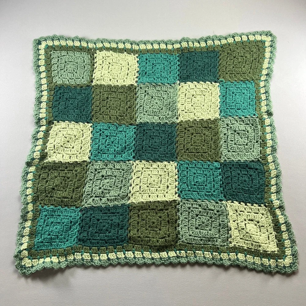 Handmade Crochet Patchwork Square Blanket Multicolor Decorative Border 30